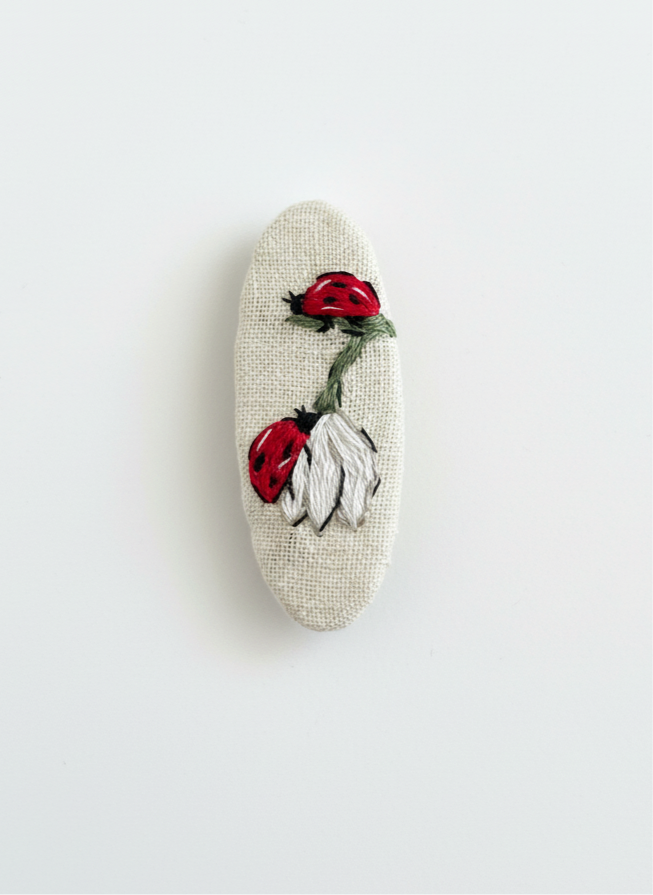 embroidered hair clip, handmade snap clip, ladybug hair accessory, kids hair clips, embroidered kids hair accessories, baby girl hair clips, fabric snap clip, floral embroidered hair clip.