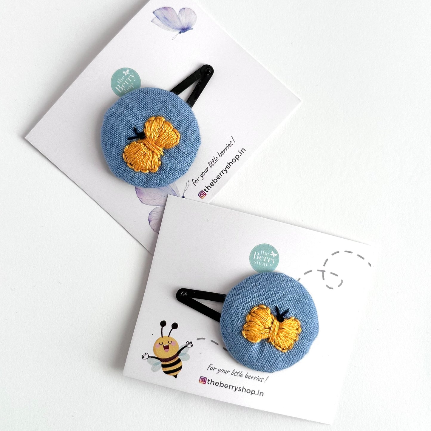 Just fly yellow butterfly- Round snap clip