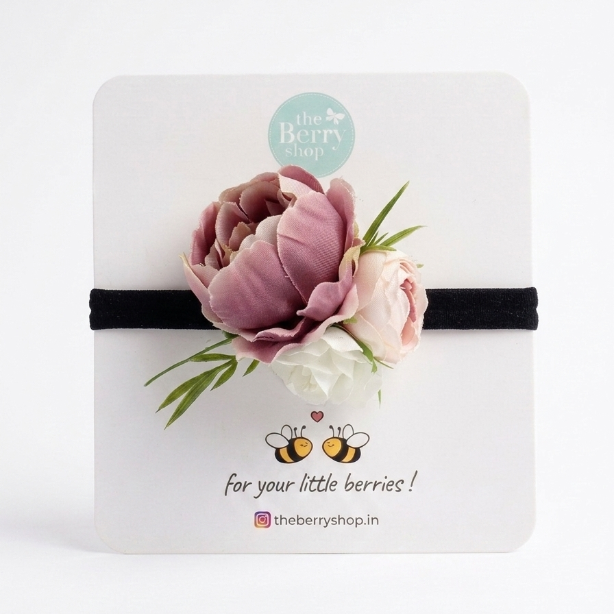 Blush pink peony floral hair clip for baby girls handcrafted by The Berry Shop.