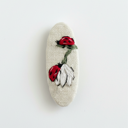 embroidered hair clip, handmade snap clip, ladybug hair accessory, kids hair clips, embroidered kids hair accessories, baby girl hair clips, fabric snap clip, floral embroidered hair clip.
