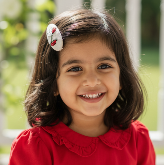 embroidered hair clip, handmade snap clip, ladybug hair accessory, kids hair clips, embroidered kids hair accessories, baby girl hair clips, fabric snap clip, floral embroidered hair clip.
