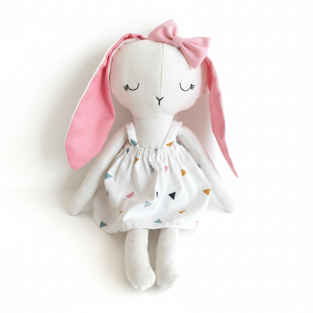 Handmade bunny doll with removable dresses. Soft fabric toy, safe for kids, perfect toddler gift & keepsake for birthdays. Gift ideas for children. cloth doll for children.