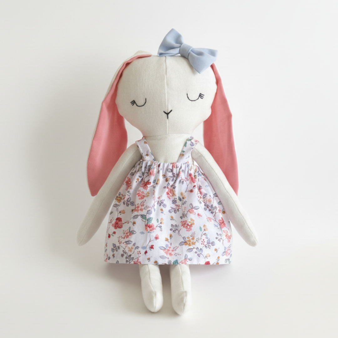 Handmade bunny doll with removable dresses. Soft fabric toy, safe for kids, perfect toddler gift & keepsake for birthdays. Gift ideas for children. cloth doll for children.