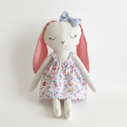 Handmade bunny doll with removable dresses. Soft fabric toy, safe for kids, perfect toddler gift & keepsake for birthdays. Gift ideas for children. cloth doll for children.