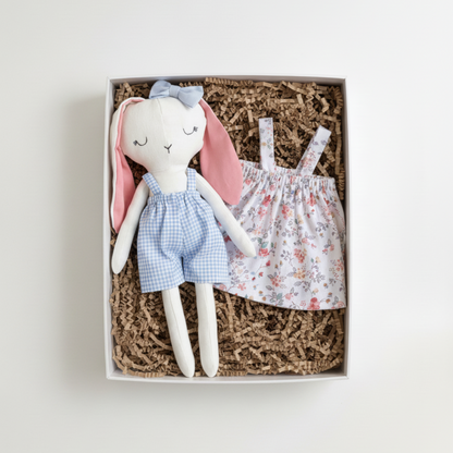 Handmade bunny doll with removable dresses. Soft fabric toy, safe for kids, perfect toddler gift & keepsake for birthdays. Gift ideas for children. cloth doll for children.
