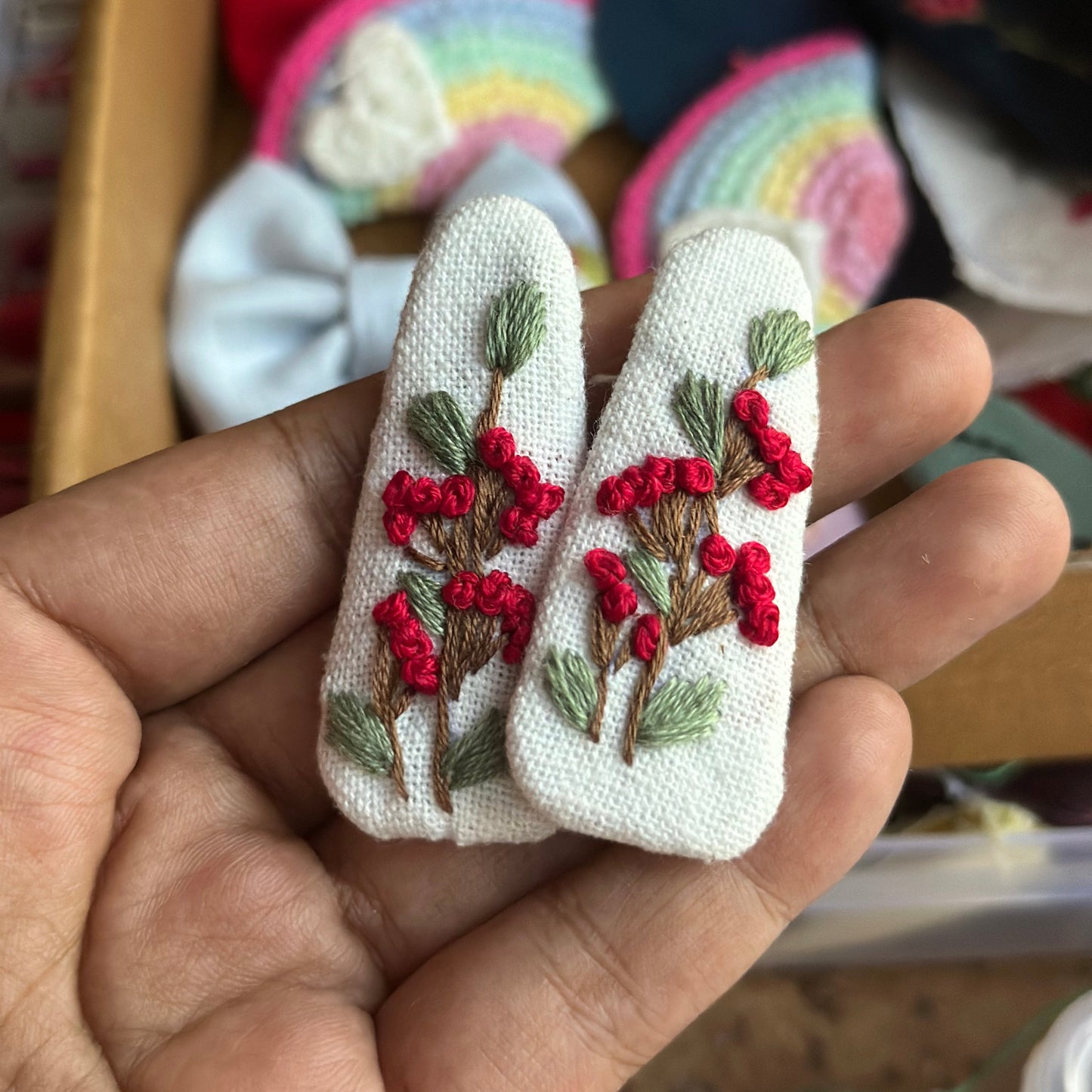 embroidered hair clip, handmade snap clip, ladybug hair accessory, kids hair clips, embroidered kids hair accessories, baby girl hair clips, fabric snap clip, floral embroidered hair clip.
