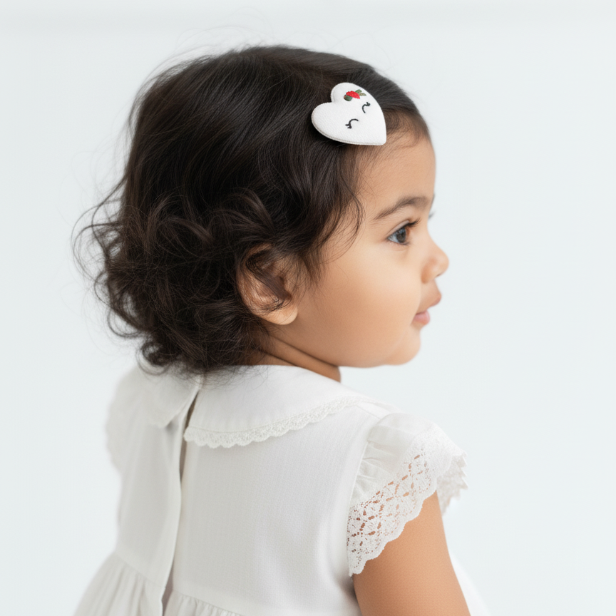 handmade hair clip, baby snap clip, toddler hair accessories, embroidered heart clip, kids hair accessories, cute baby hair clips, fabric hair clip for girls.
