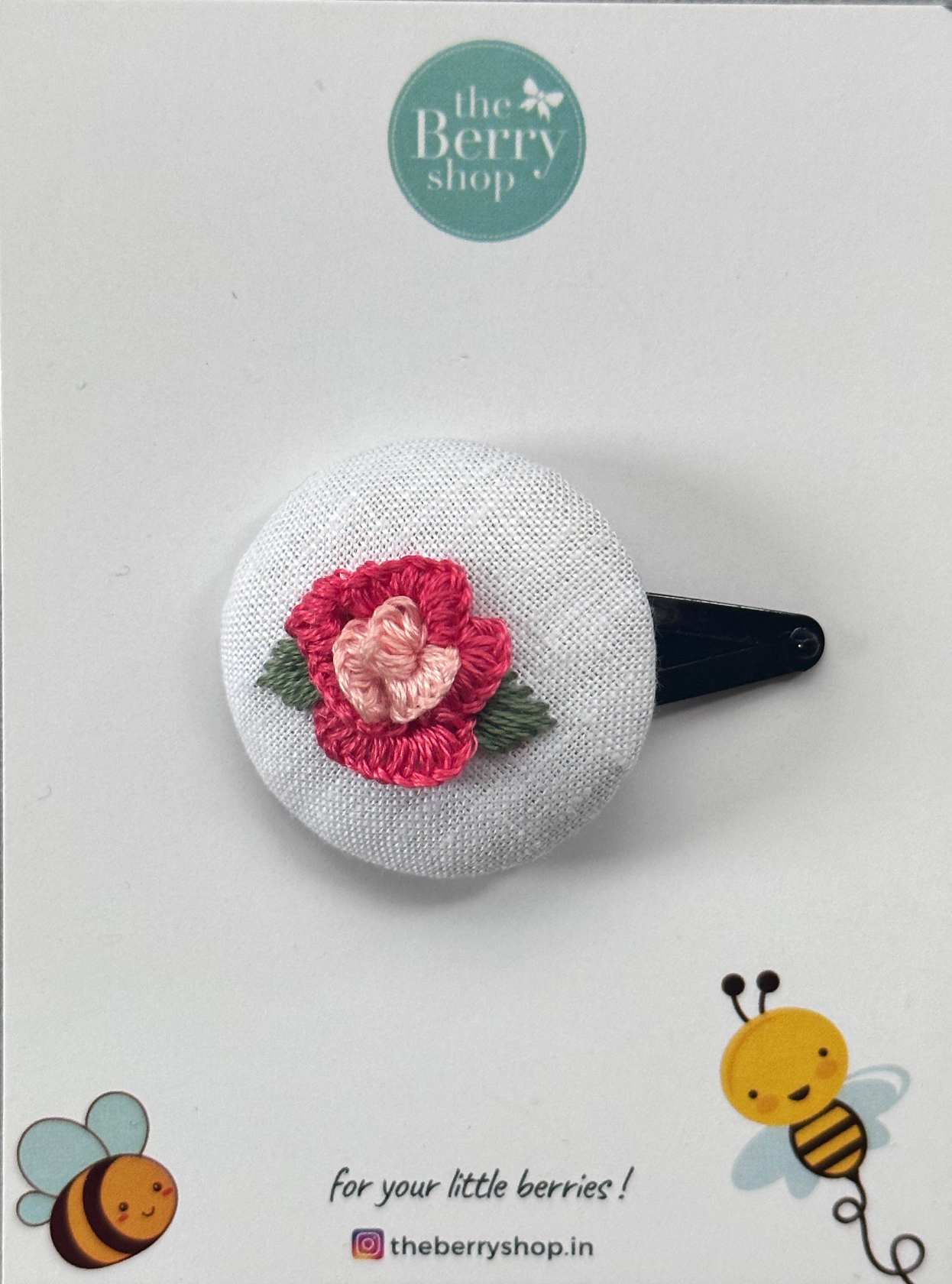 Apricot Carnation - Round Embroidered Snap Clip